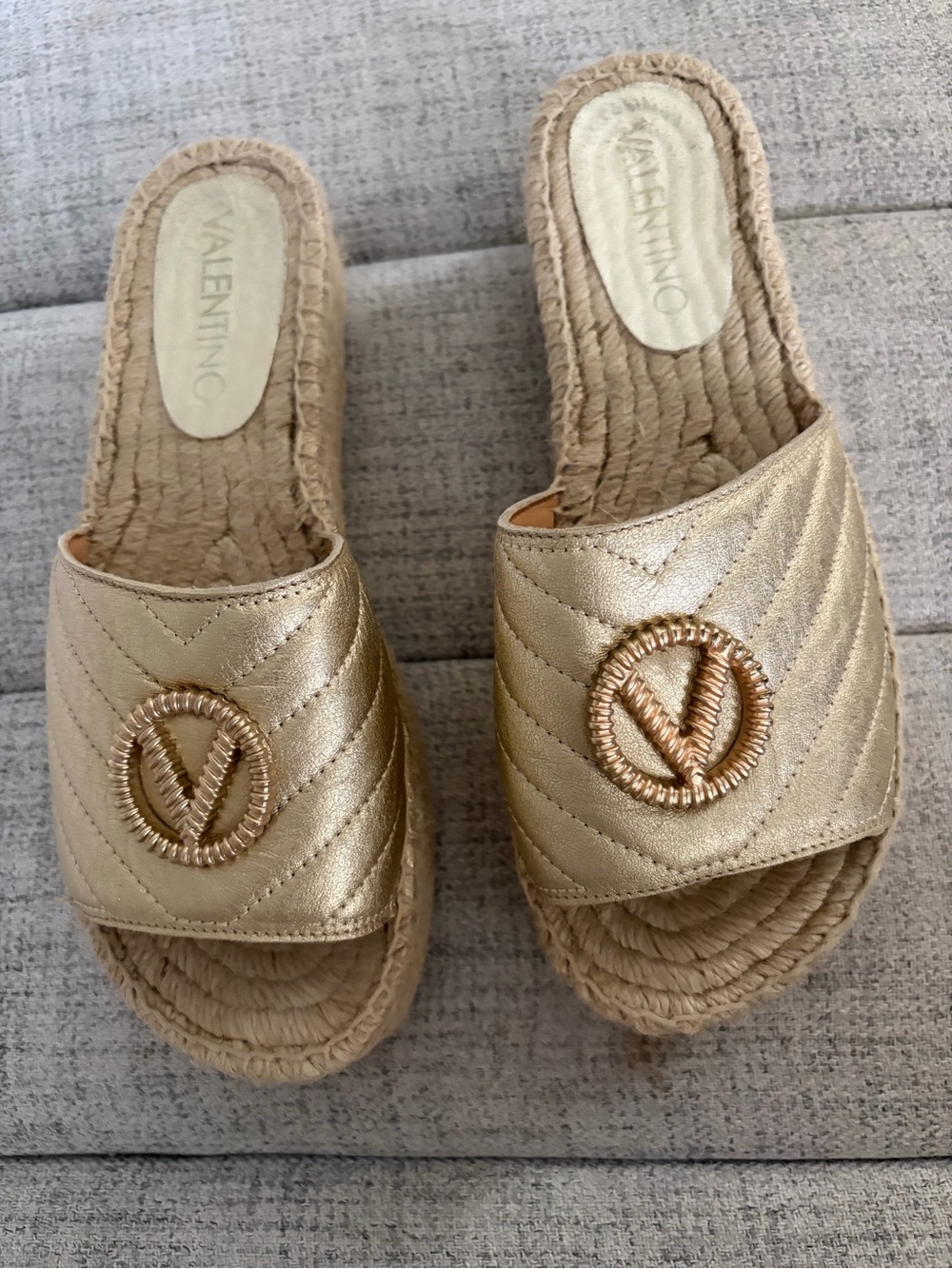 Valentino Metallic Gold Quilted Slide Mules